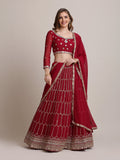 Jyoti Fashion Women's Maroon Georgette Sequins Lehenga Choli with Dupatta