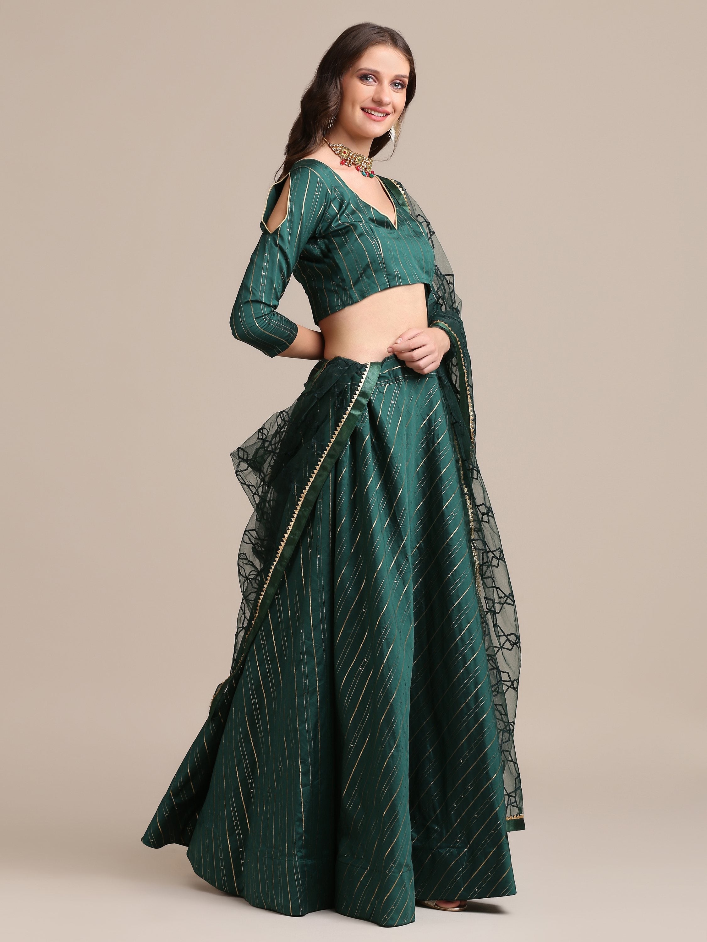 Jyoti Fashion Women's Bottle Green Georgette Sequins Lehenga Choli with Dupatta