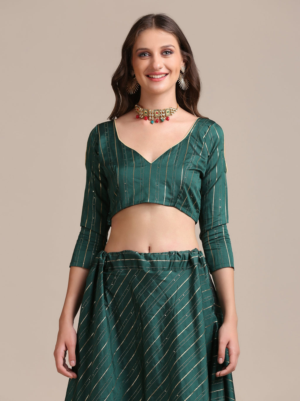 Jyoti Fashion Women's Bottle Green Georgette Sequins Lehenga Choli with Dupatta
