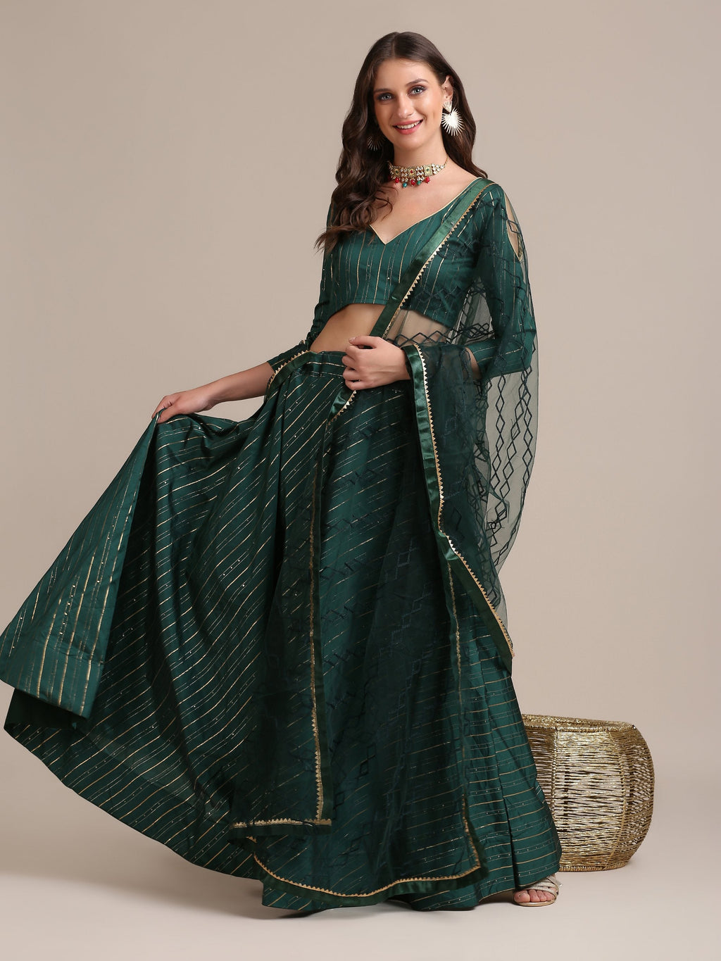 Jyoti Fashion Women's Bottle Green Georgette Sequins Lehenga Choli with Dupatta