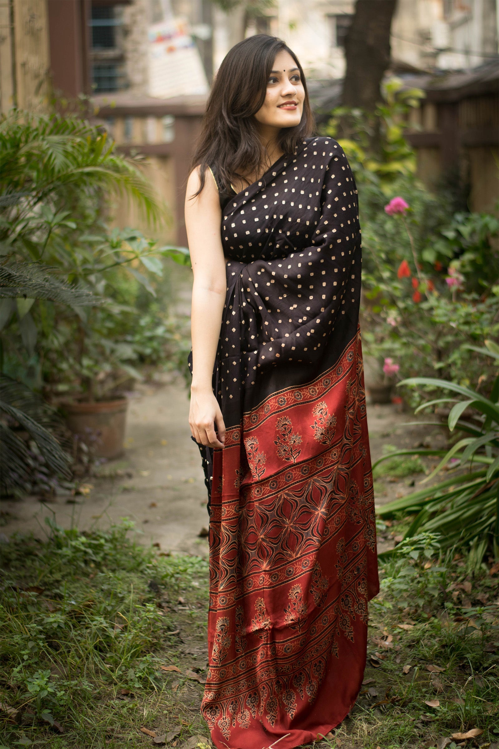 Jyoti Fashion Women's Black Imported Silk Satin Digital Printed Designer Saree with Blouse