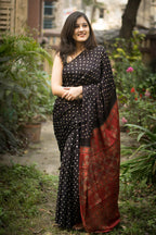 Jyoti Fashion Women's Black Imported Silk Satin Digital Printed Designer Saree with Blouse