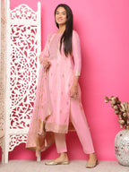 Jyoti Fashion Women's Pink Silk Jacquard Woven with Hand Work Salwar Suit Set