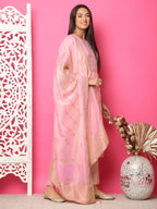Jyoti Fashion Women's Pink Silk Jacquard Woven with Hand Work Salwar Suit Set