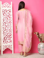 Jyoti Fashion Women's Pink Silk Jacquard Woven with Hand Work Salwar Suit Set
