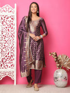 Jyoti Fashion Women's Violet Silk Jacquard Woven with Zari Work Salwar Suit Set