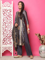 Jyoti Fashion Women's Grey Silk Jacquard Woven with Zari Work Salwar Suit Set