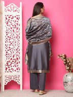 Jyoti Fashion Women's Grey Silk Jacquard Woven with Zari Work Salwar Suit Set