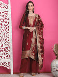 Jyoti Fashion Women's Maroon Silk Jacquard Woven with Zari Work Salwar Suit Set