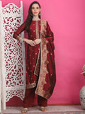 Jyoti Fashion Women's Maroon Silk Jacquard Woven with Zari Work Salwar Suit Set