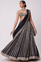 Jyoti Fashion Women's Black Organza Silk Paper Mirror with Zari Embroidered Lehenga Choli with Dupatta
