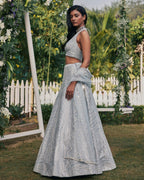 Jyoti Fashion Women's Steel Grey Heavy Banglori Silk Paper Mirror with Zari Thread & 3MM Sequins Embroidered Lehenga Choli with Dupatta