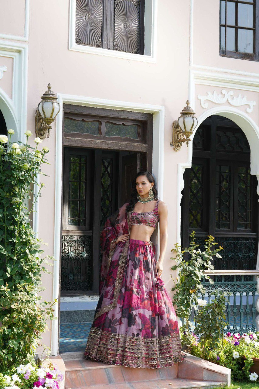 Jyoti Fashion Women's Multicolor Organza 3MM Sequins with Zari Embroidered Lehenga Choli with Dupatta