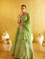 Jyoti Fashion Women's Parrot Green Banglory Silk 9MM Sequins with Zari Embroidered Lehenga Choli with Dupatta