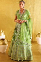 Jyoti Fashion Women's Parrot Green Banglory Silk 9MM Sequins with Zari Embroidered Lehenga Choli with Dupatta