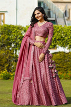 Jyoti Fashion Women's Metallic Pink Faux Georgette 9MM Sequins with Thread Embroidered Lehenga Choli with Dupatta