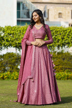 Jyoti Fashion Women's Metallic Pink Faux Georgette 9MM Sequins with Thread Embroidered Lehenga Choli with Dupatta