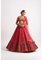 Jyoti Fashion Women's Gajri Red Faux Georgette 3MM, 5MM & 9MM Sequins with Zari Embroidered Lehenga Choli with Dupatta