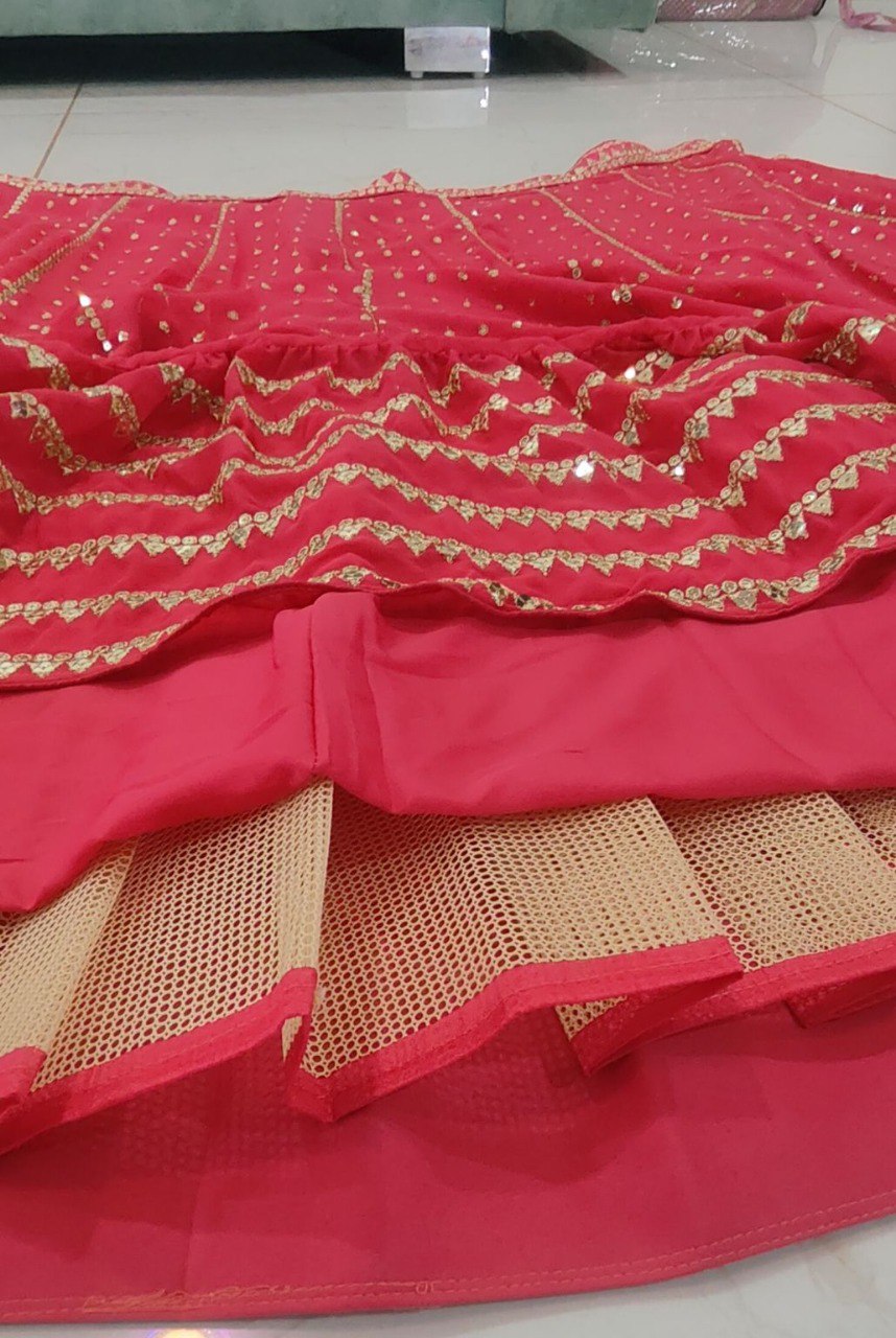 Jyoti Fashion Women's Gajri Red Faux Georgette 3MM, 5MM & 9MM Sequins with Zari Embroidered Lehenga Choli with Dupatta