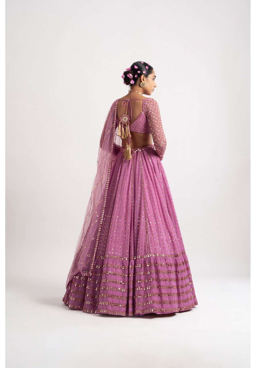 Jyoti Fashion Women's Metallic Pink Faux Georgette 3MM, 5MM & 9MM Sequins with Zari Embroidered Lehenga Choli with Dupatta
