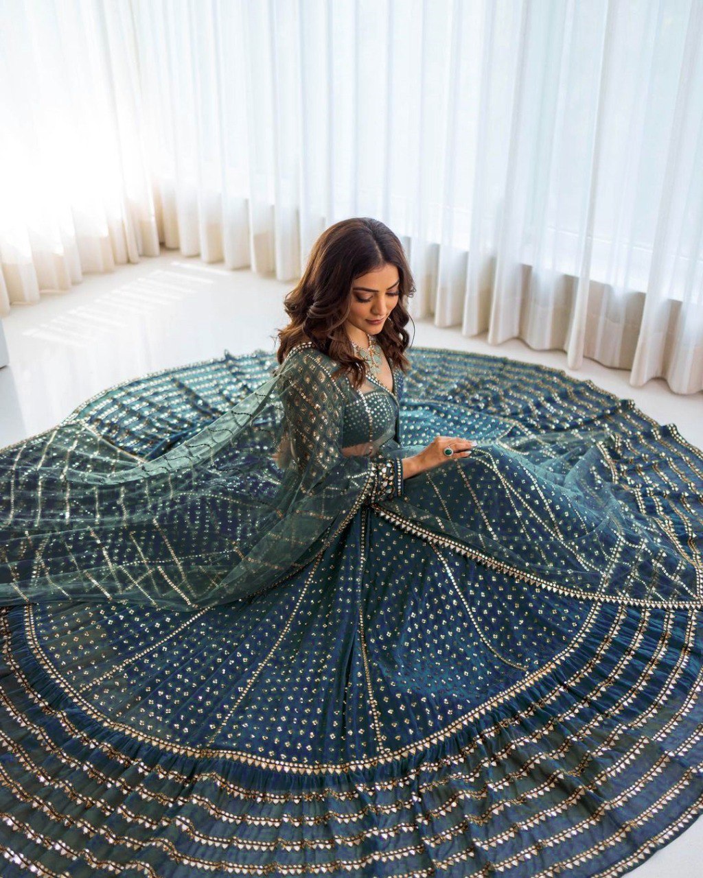 Jyoti Fashion Women's Blue Faux Georgette 3MM, 5MM & 9MM Sequins with Zari Embroidered Lehenga Choli with Dupatta