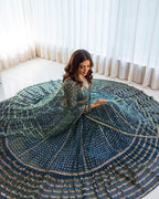 Jyoti Fashion Women's Blue Faux Georgette 3MM, 5MM & 9MM Sequins with Zari Embroidered Lehenga Choli with Dupatta