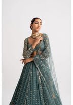 Jyoti Fashion Women's Dark Green Faux Georgette 3MM, 5MM & 9MM Sequins with Zari Embroidered Lehenga Choli with Dupatta
