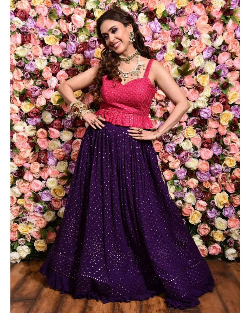 Jyoti Fashion Women's Purple Faux Georgette 3MM Sequins with Thread Embroidered Lehenga Choli with Dupatta