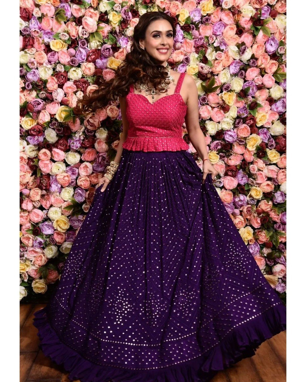 Jyoti Fashion Women's Purple Faux Georgette 3MM Sequins with Thread Embroidered Lehenga Choli with Dupatta