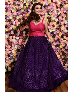 Jyoti Fashion Women's Purple Faux Georgette 3MM Sequins with Thread Embroidered Lehenga Choli with Dupatta