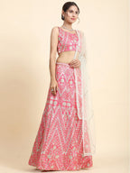Jyoti Fashion Women's Pink Devsena Silk 3MM Sequins with Zari Dori Embroidered & Paper Mirror Work Lehenga Choli with Dupatta