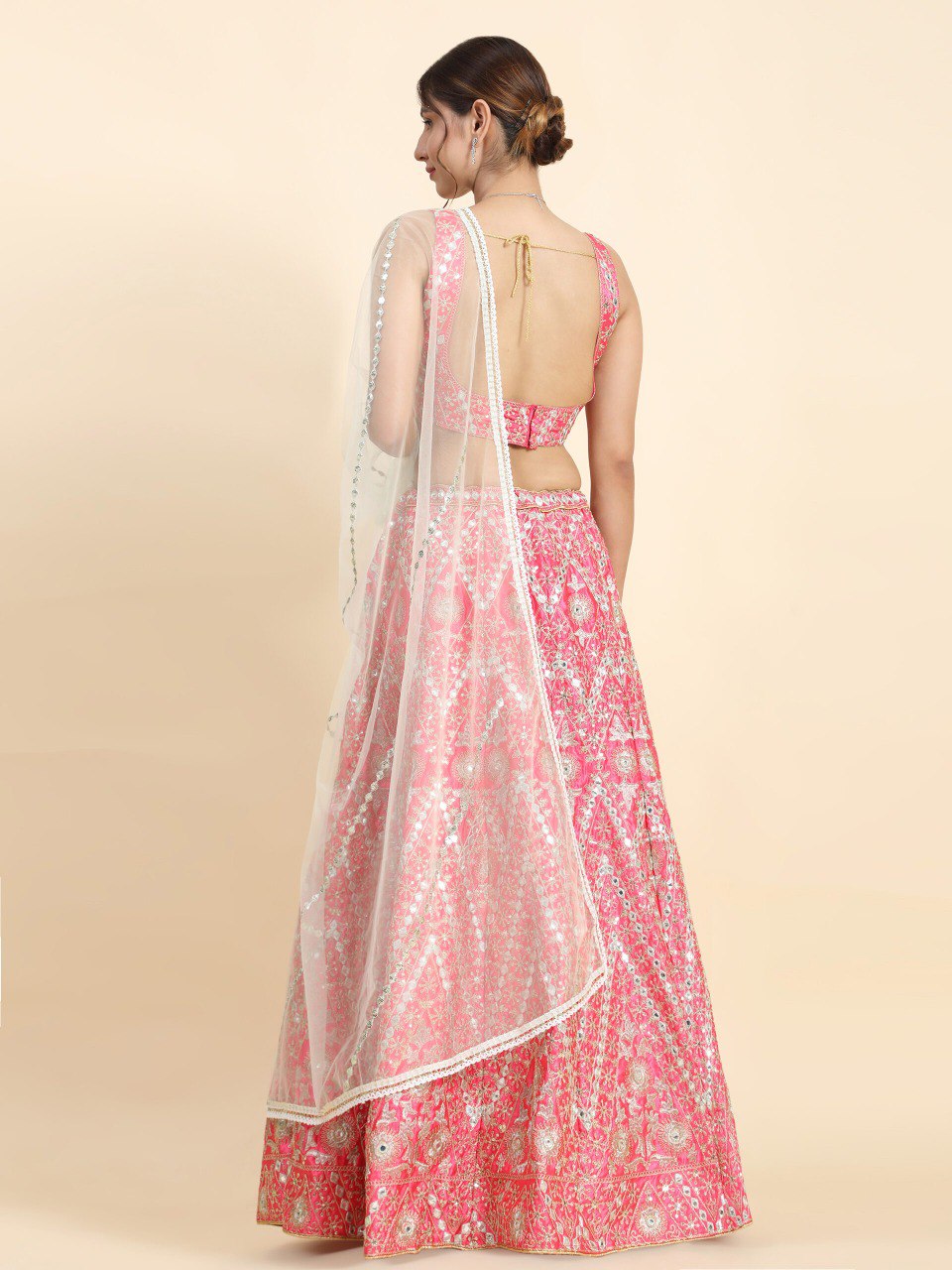 Jyoti Fashion Women's Pink Devsena Silk 3MM Sequins with Zari Dori Embroidered & Paper Mirror Work Lehenga Choli with Dupatta