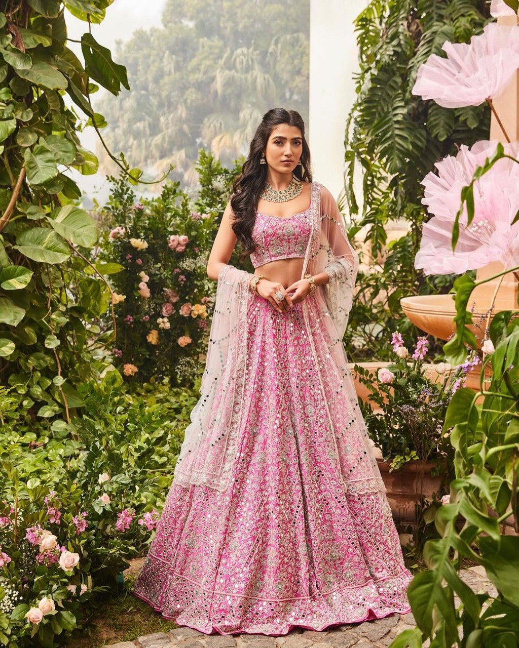 Jyoti Fashion Women's Pink Devsena Silk 3MM Sequins with Zari Dori Embroidered & Paper Mirror Work Lehenga Choli with Dupatta