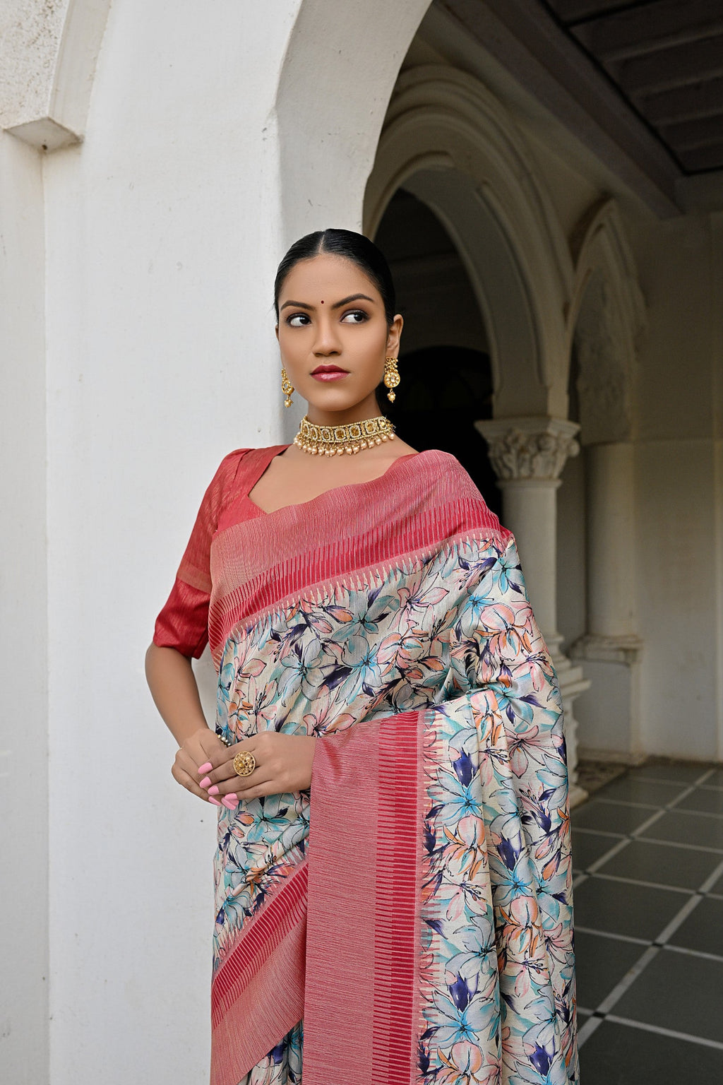 Jyoti Fashion Women's Blue Tussar Silk Zari Woven Traditional Saree with Blouse
