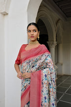 Jyoti Fashion Women's Blue Tussar Silk Zari Woven Traditional Saree with Blouse