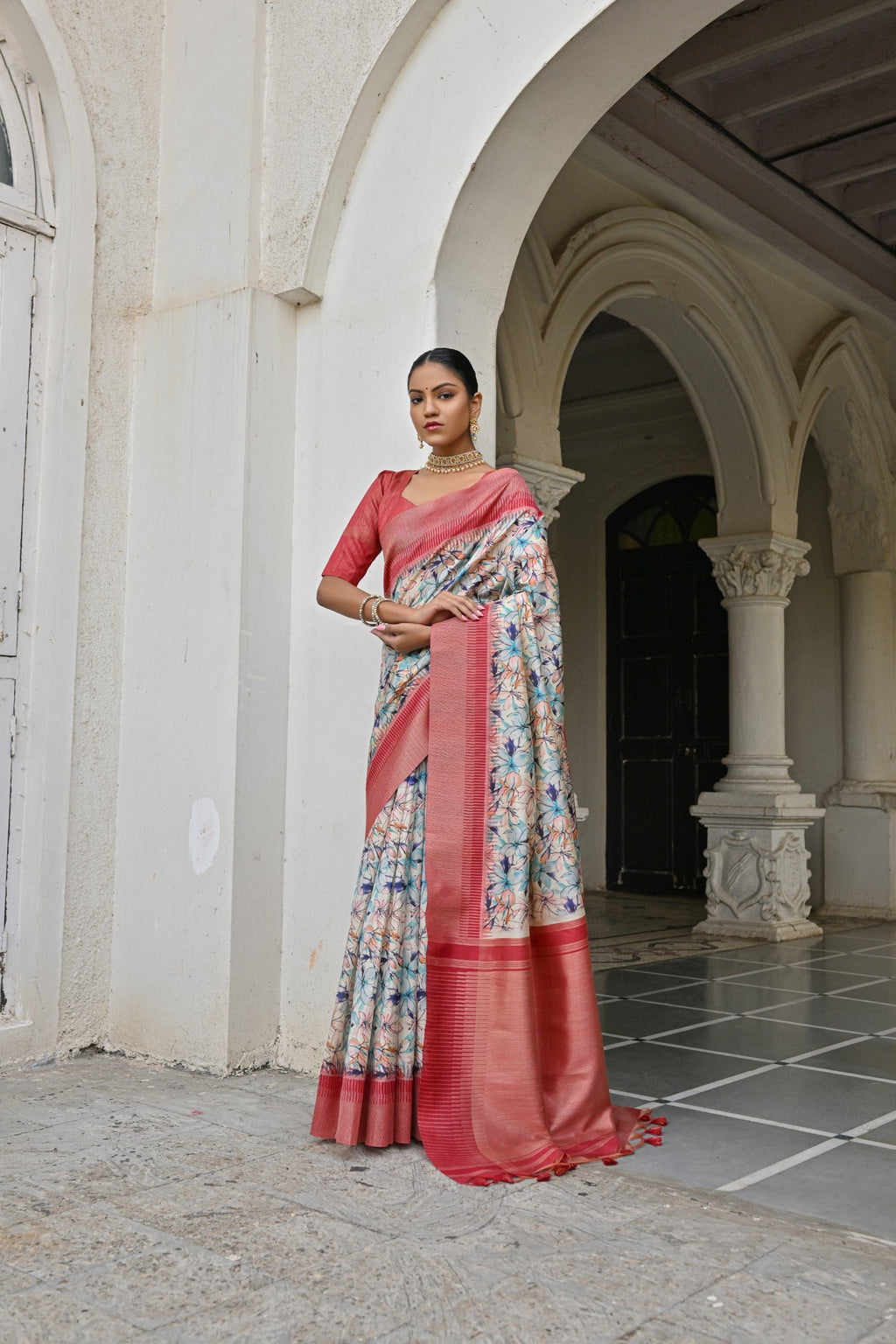 Jyoti Fashion Women's Blue Tussar Silk Zari Woven Traditional Saree with Blouse