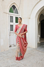Jyoti Fashion Women's Firozi Tussar Silk Zari Woven Traditional Saree with Blouse