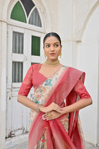 Jyoti Fashion Women's Firozi Tussar Silk Zari Woven Traditional Saree with Blouse