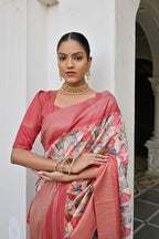 Jyoti Fashion Women's Peach Tussar Silk Zari Woven Traditional Saree with Blouse