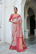 Jyoti Fashion Women's Peach Tussar Silk Zari Woven Traditional Saree with Blouse