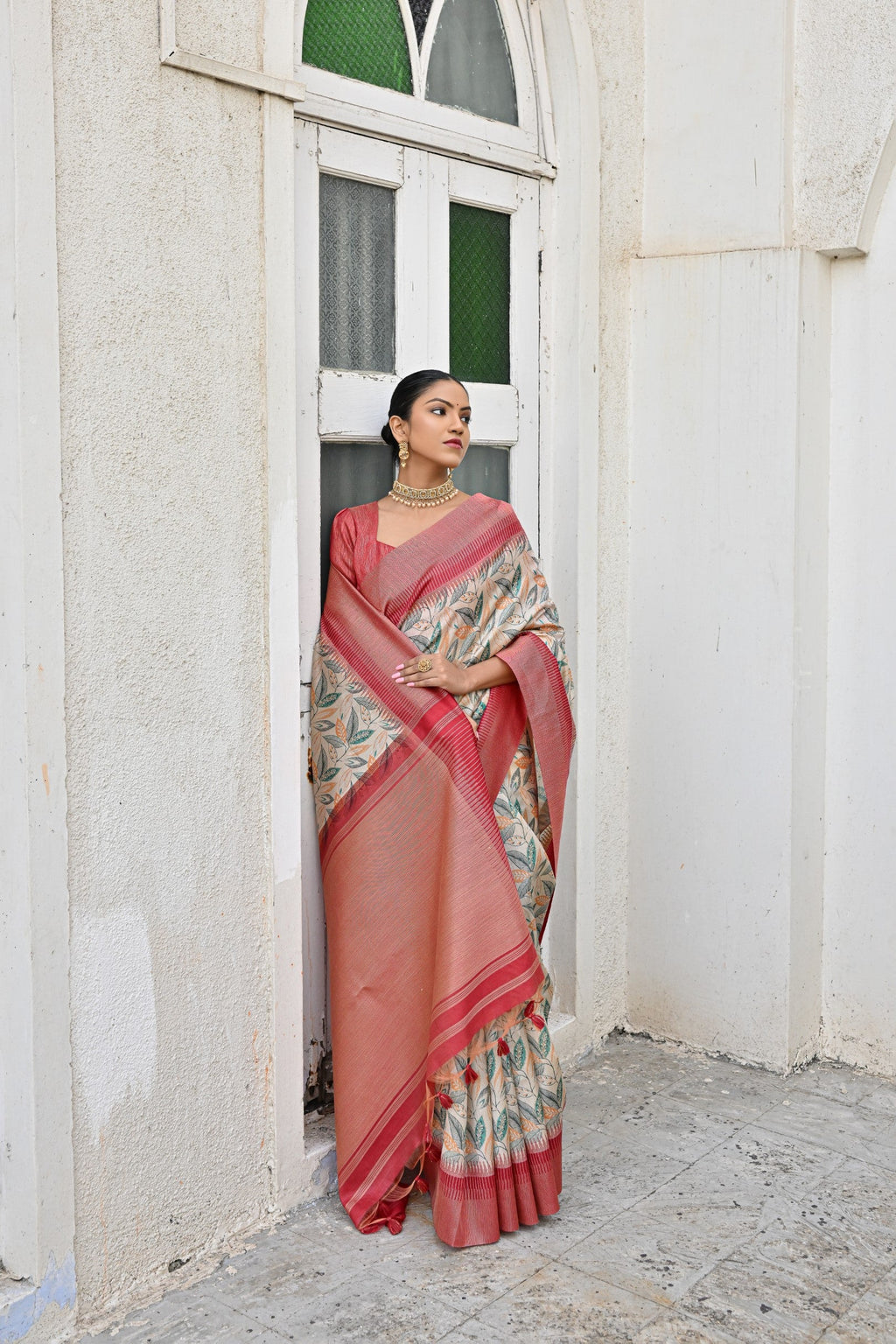 Jyoti Fashion Women's Pista Tussar Silk Zari Woven Traditional Saree with Blouse