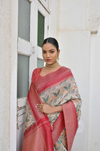 Jyoti Fashion Women's Pista Tussar Silk Zari Woven Traditional Saree with Blouse