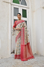 Jyoti Fashion Women's Pista Tussar Silk Zari Woven Traditional Saree with Blouse