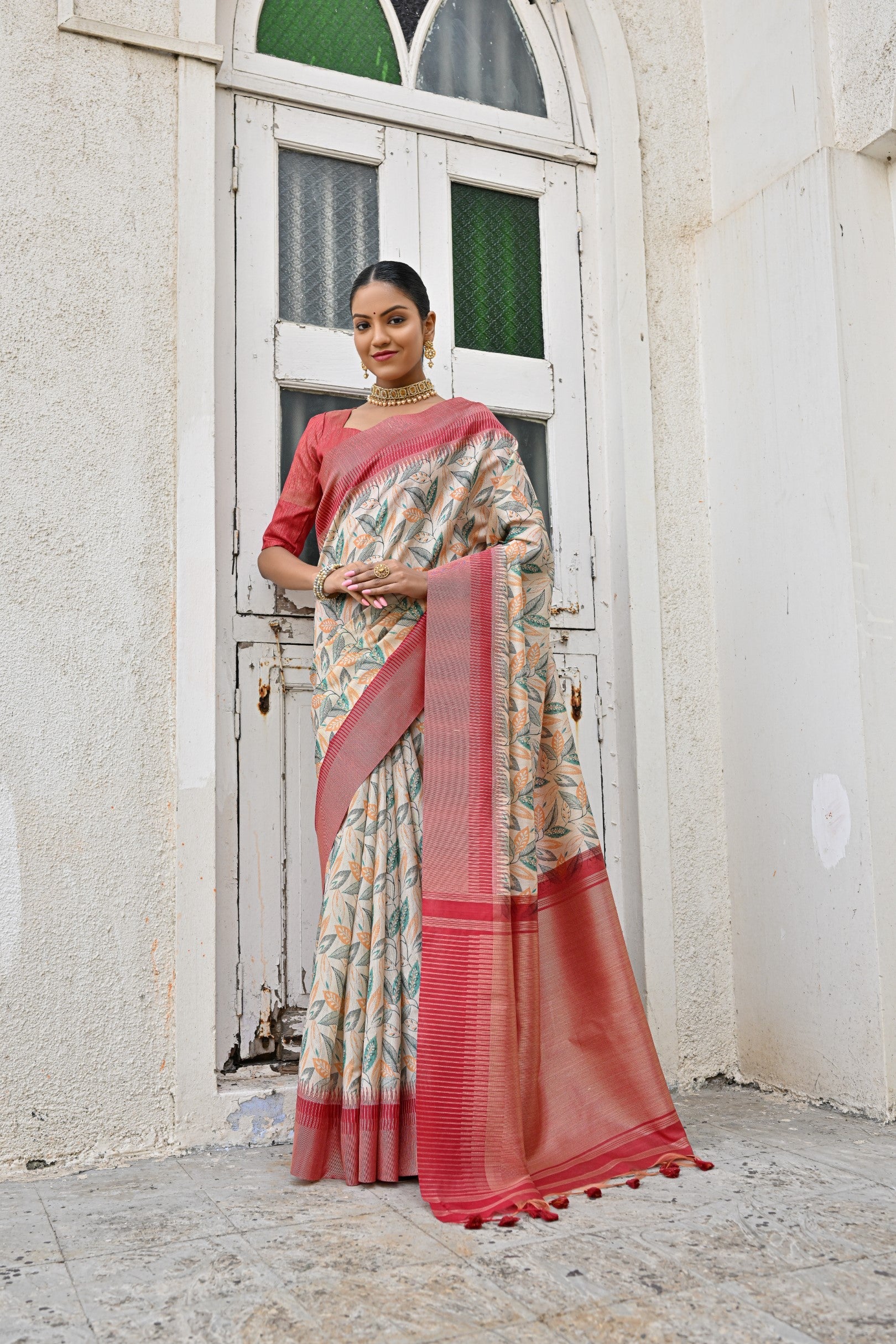 Jyoti Fashion Women's Pista Tussar Silk Zari Woven Traditional Saree with Blouse