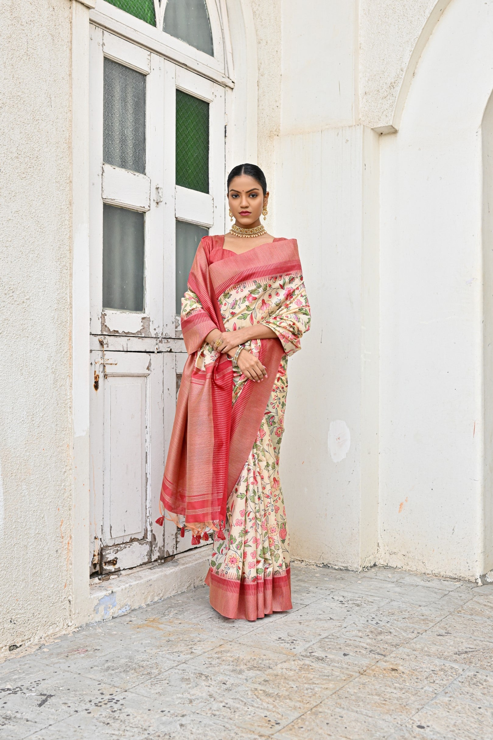 Jyoti Fashion Women's Yellow Tussar Silk Zari Woven Traditional Saree with Blouse