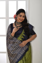 Jyoti Fashion Women's Mehendi Soft Tussar Silk Printed Temple Border Traditional Saree with Blouse - Distacart