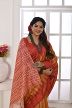 Jyoti Fashion Women's Mustard Soft Tussar Silk Printed Temple Border Traditional Saree with Blouse - Distacart