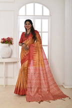 Jyoti Fashion Women's Mustard Soft Tussar Silk Printed Temple Border Traditional Saree with Blouse - Distacart