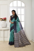 Jyoti Fashion Women's Firozi Soft Tussar Silk Printed Temple Border Traditional Saree with Blouse - Distacart