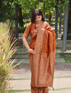 Jyoti Fashion Women's Orange Handloom Raw Silk Printed Border Traditional Saree with Blouse - Distacart